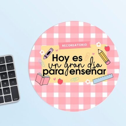 alfombrilla personalizada redonda gran dia para ensenar vichy rosa