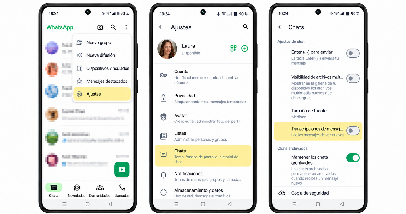 activar transcripcion de audios WhatsApp en Android